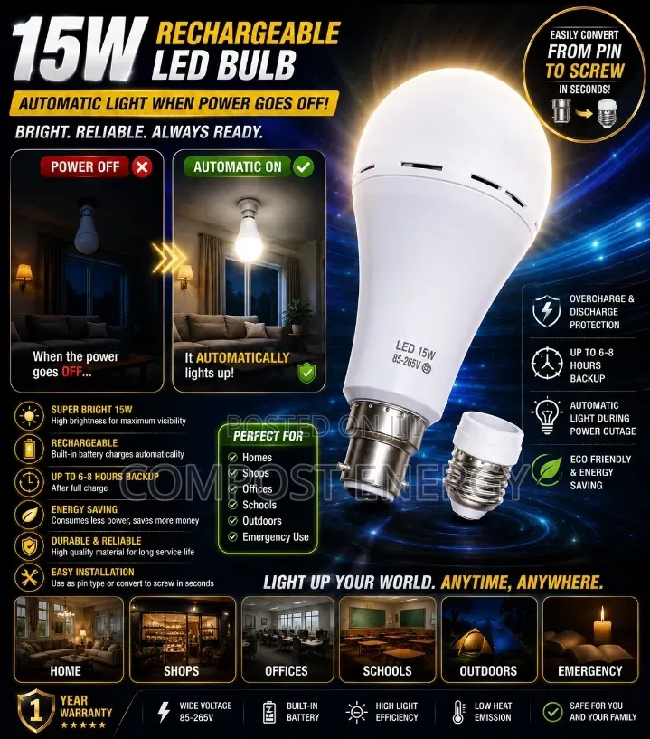 15w Rechargeable Lithium Led Bulb