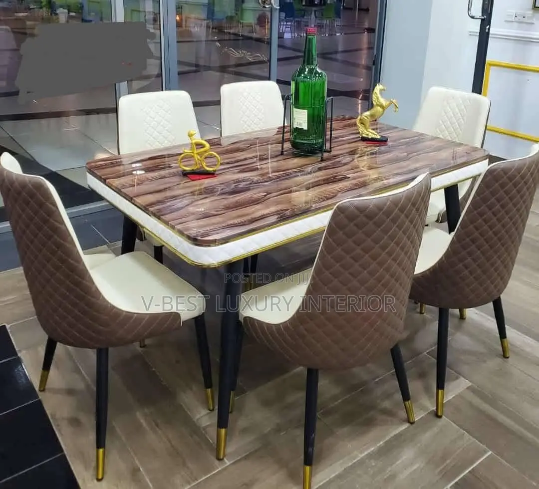 Modern 6-Seater Marble Dining Table Set