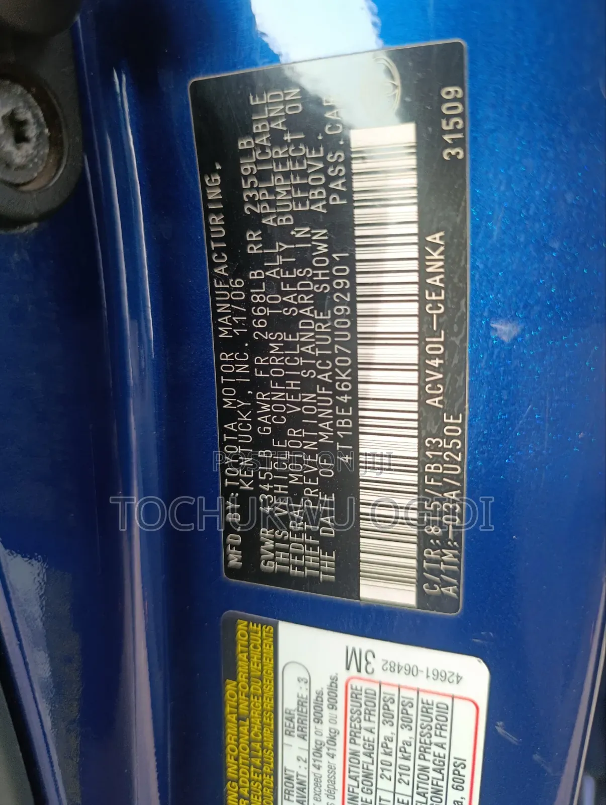 Toyota Camry 2008 Blue