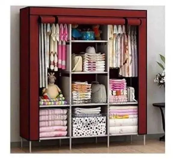 Portable Fabric Wardrobe Closet With Hanging Rail Storage Shelves