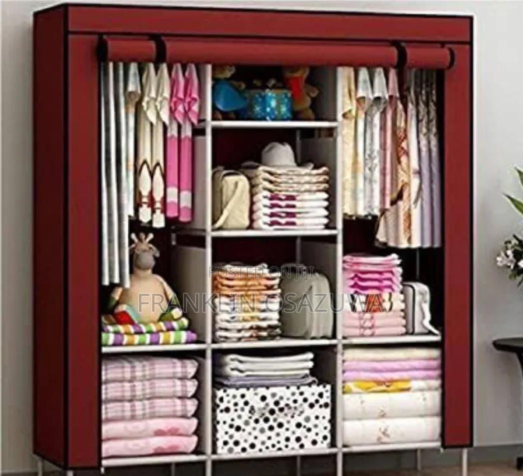 Portable Fabric Wardrobe Closet With Hanging Rail Storage Shelves