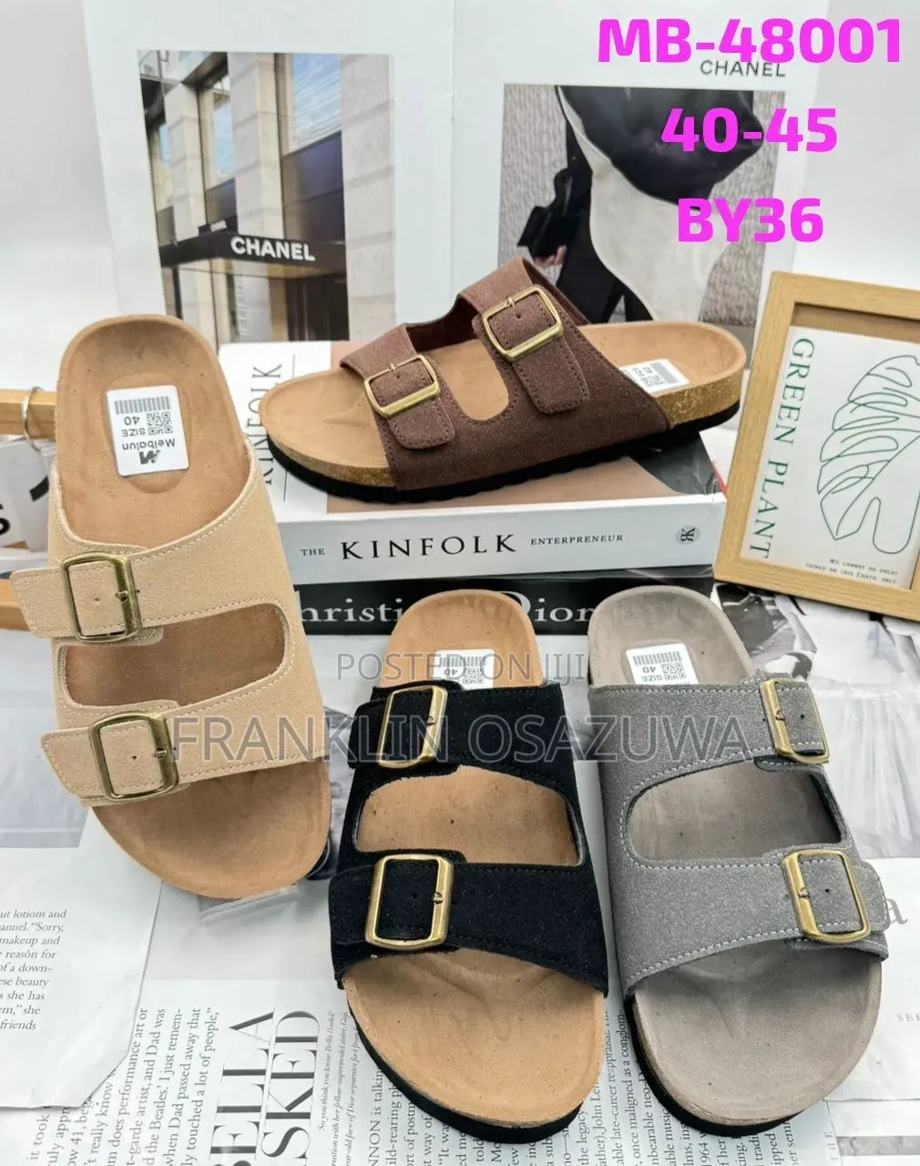 Men's Double Buckle Cork Footbed Slide Sandals - MB-48001