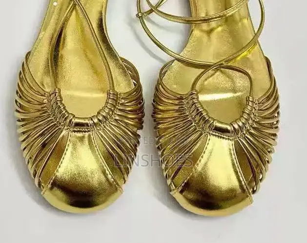 Women’s Elegant Strappy Flat Sandals – Gold
