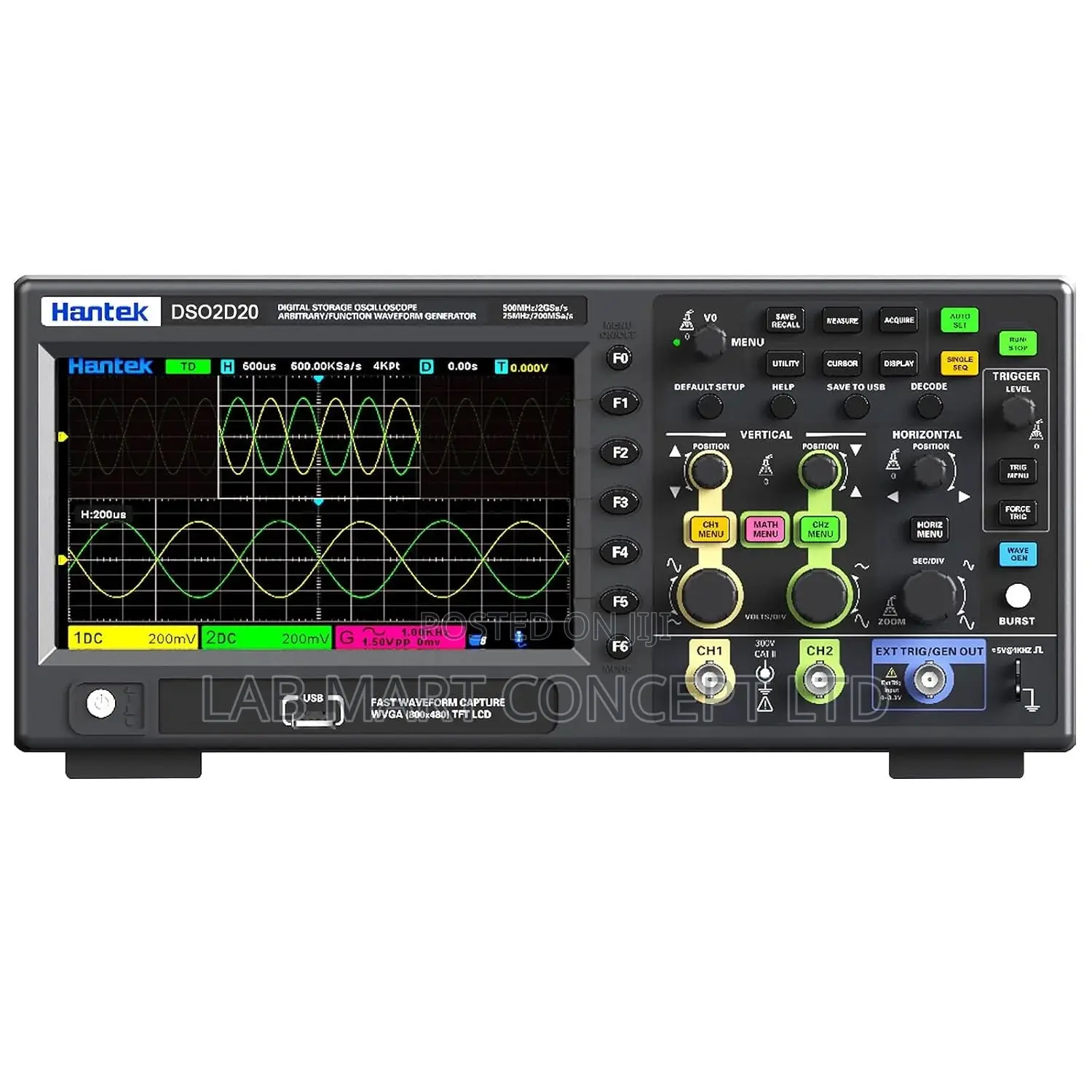 Hantek Digital Oscilloscope DSO2D20 2 Channels 200Mhz/350Mhz
