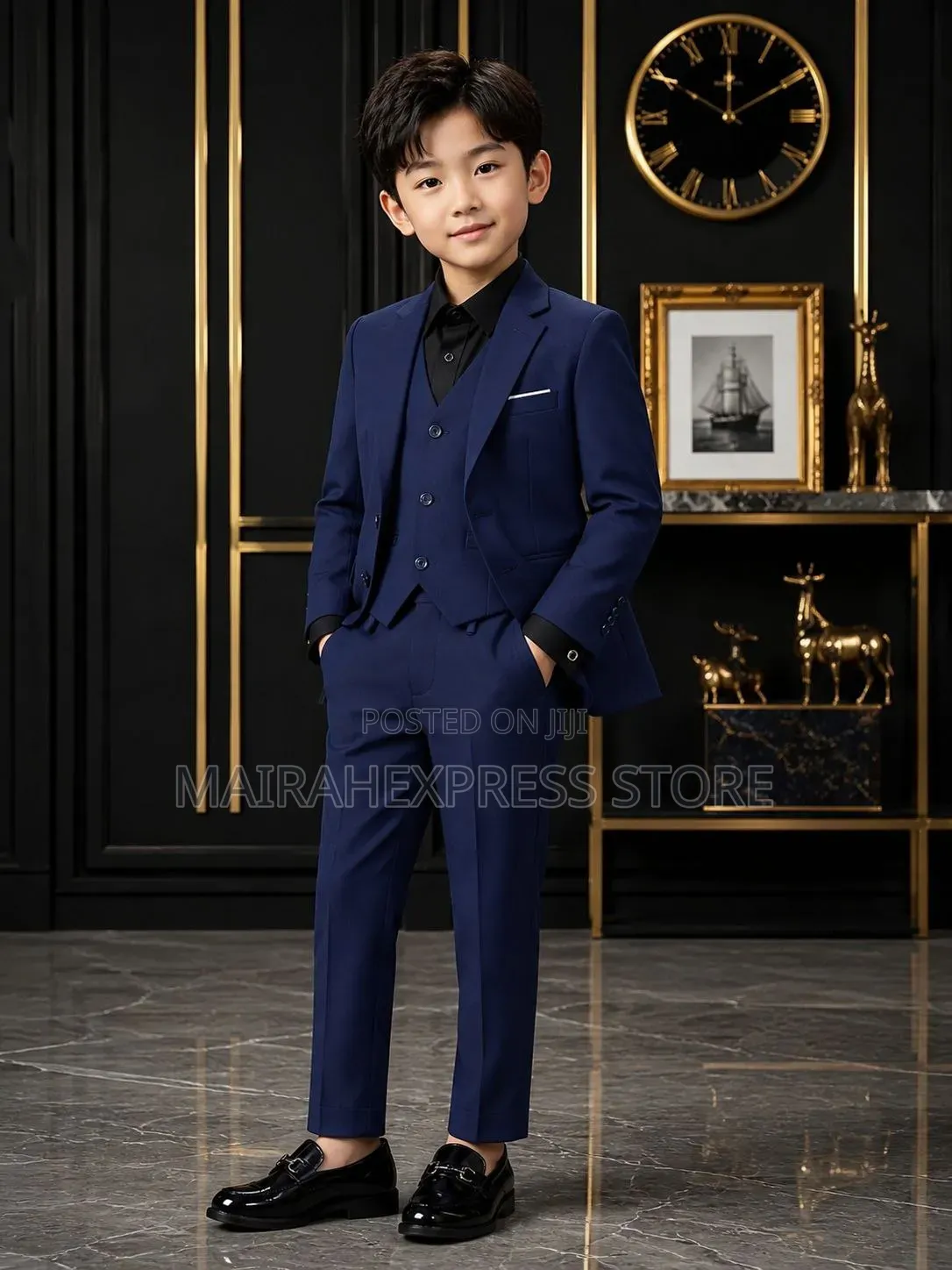 Boihedy Boys Suit Formal Dress Set in Navy Blue With a Tie.