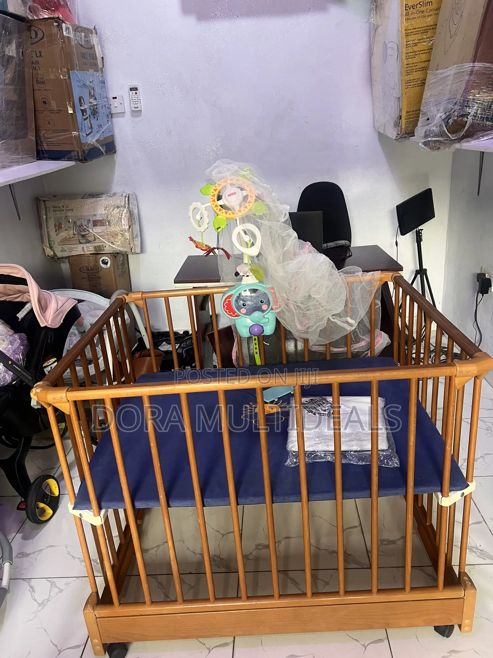 Imported Portable and Foldable Wooden Baby Crib With Musical Rattle