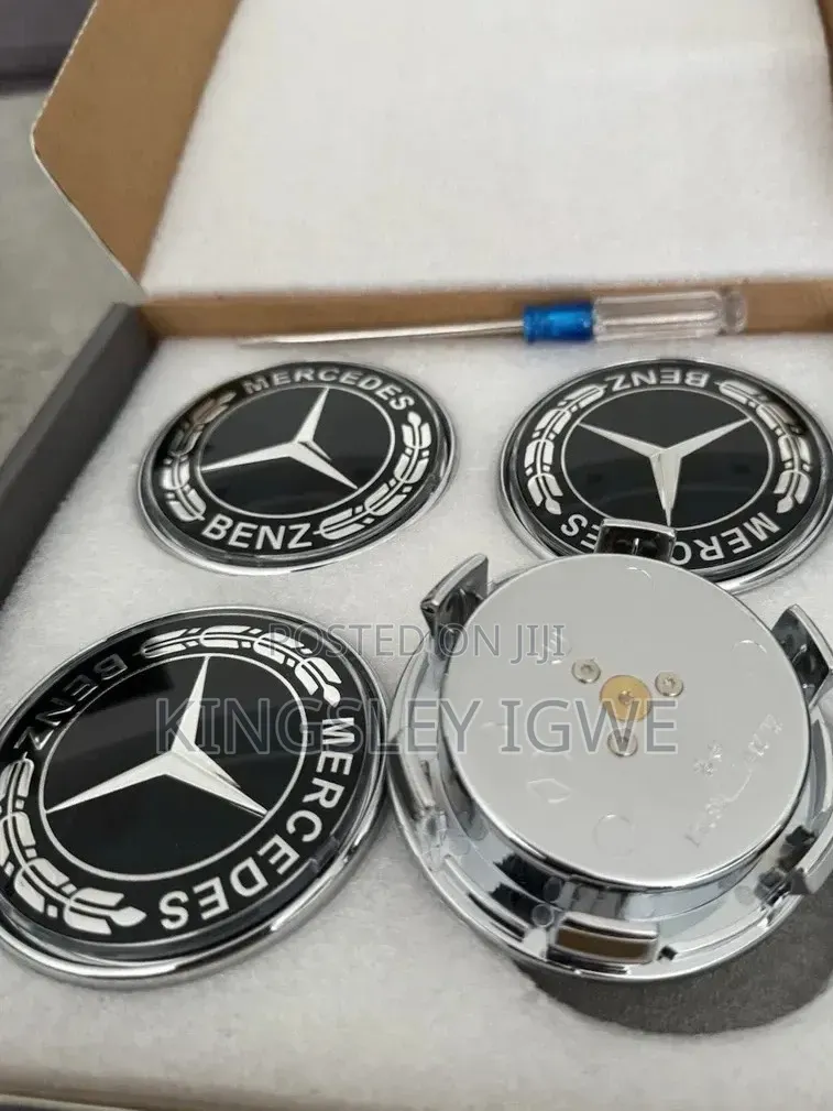 Mercedes 4x 75mm Floating LED Wheel Hub Light Caps Black New Boxed