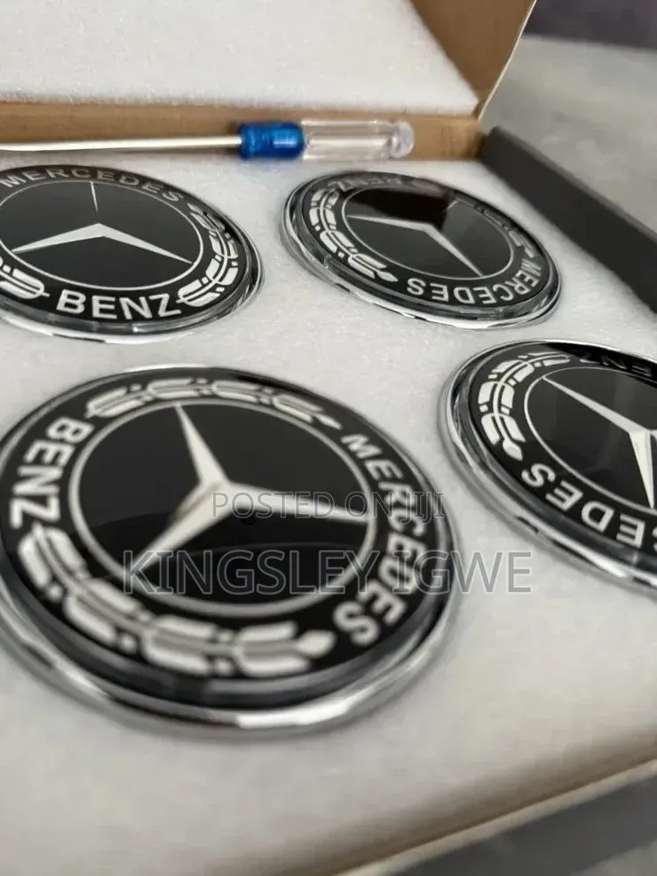 Mercedes 4x 75mm Floating LED Wheel Hub Light Caps Black New Boxed