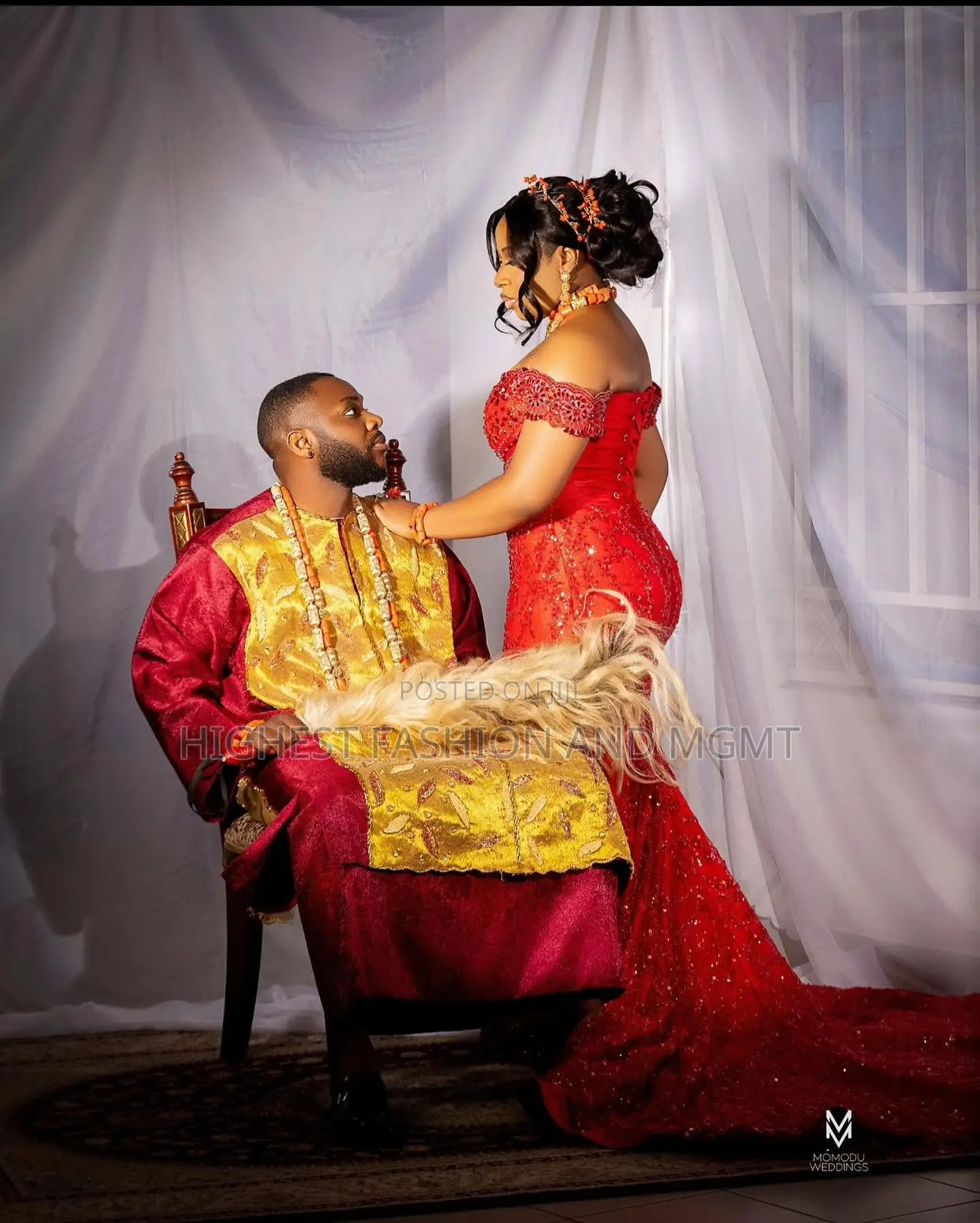 Corset Gown With Train Traditional Burgundy and Gold Agbada