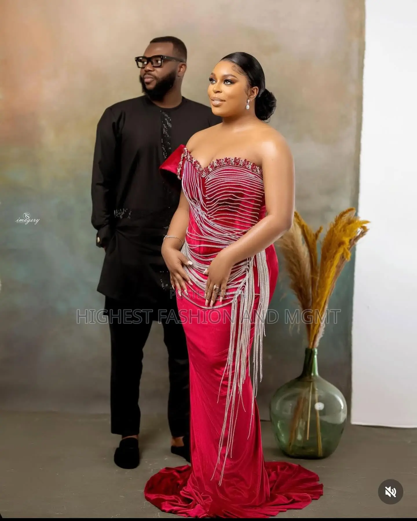 Off-Shoulder Velvet Crimson Gown Tailored Textured Senator