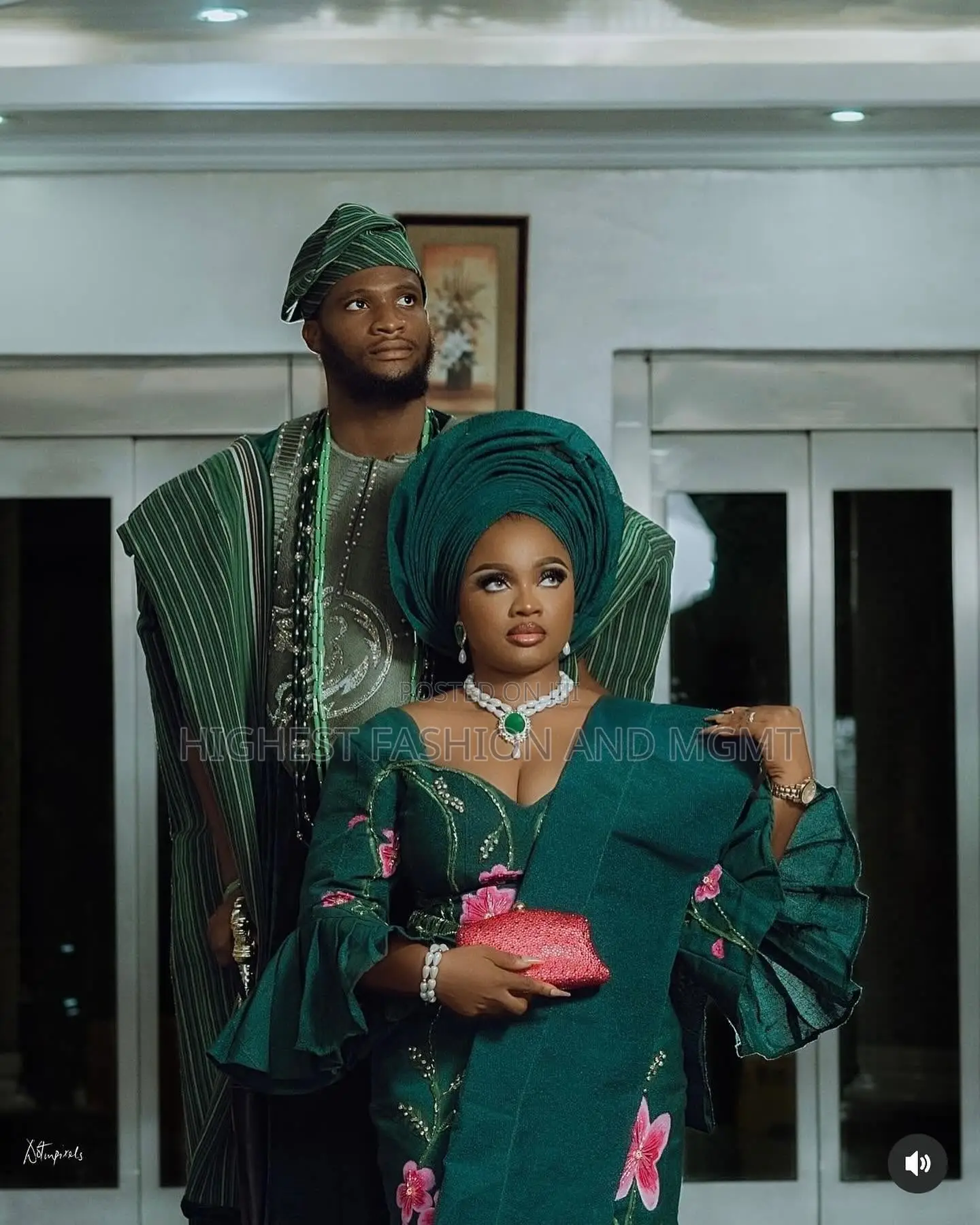 Green Embroidered Gown With Ruffled Sleeves Striped Green Agbada