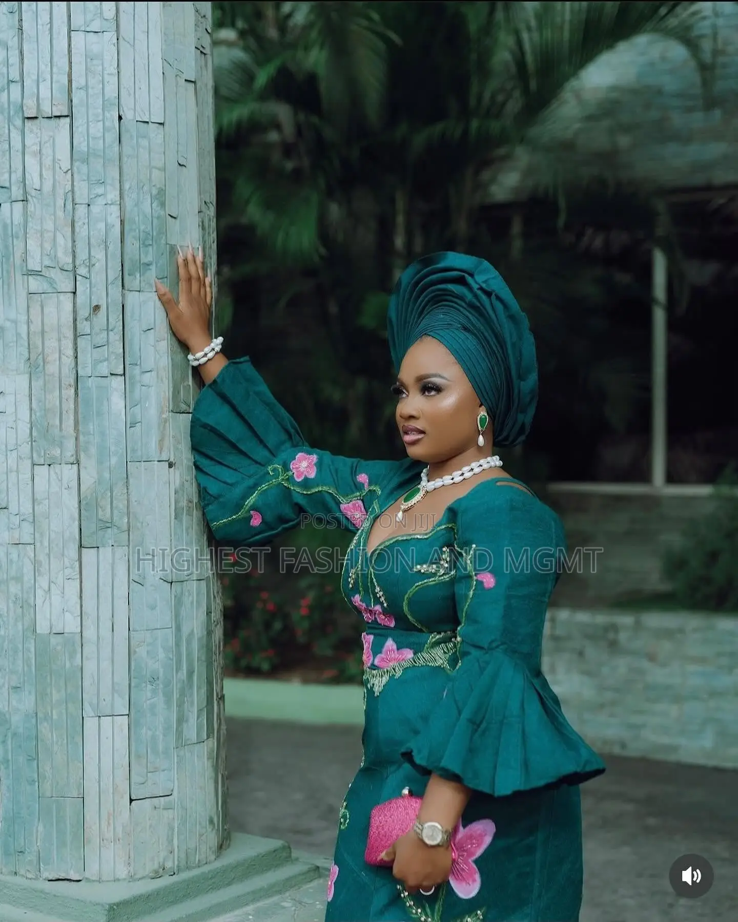 Green Embroidered Gown With Ruffled Sleeves Striped Green Agbada