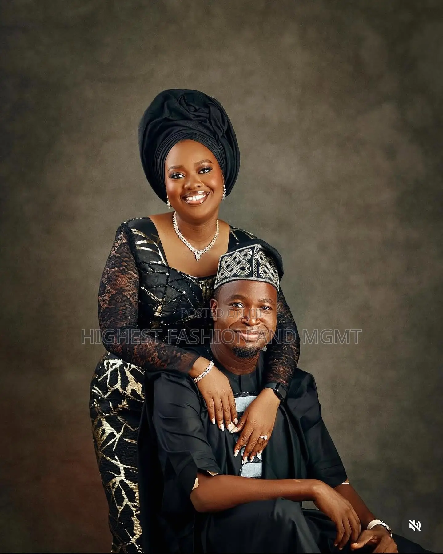 Black Gold Abstract Lace Gown With Gele Sleek Black Senator Set