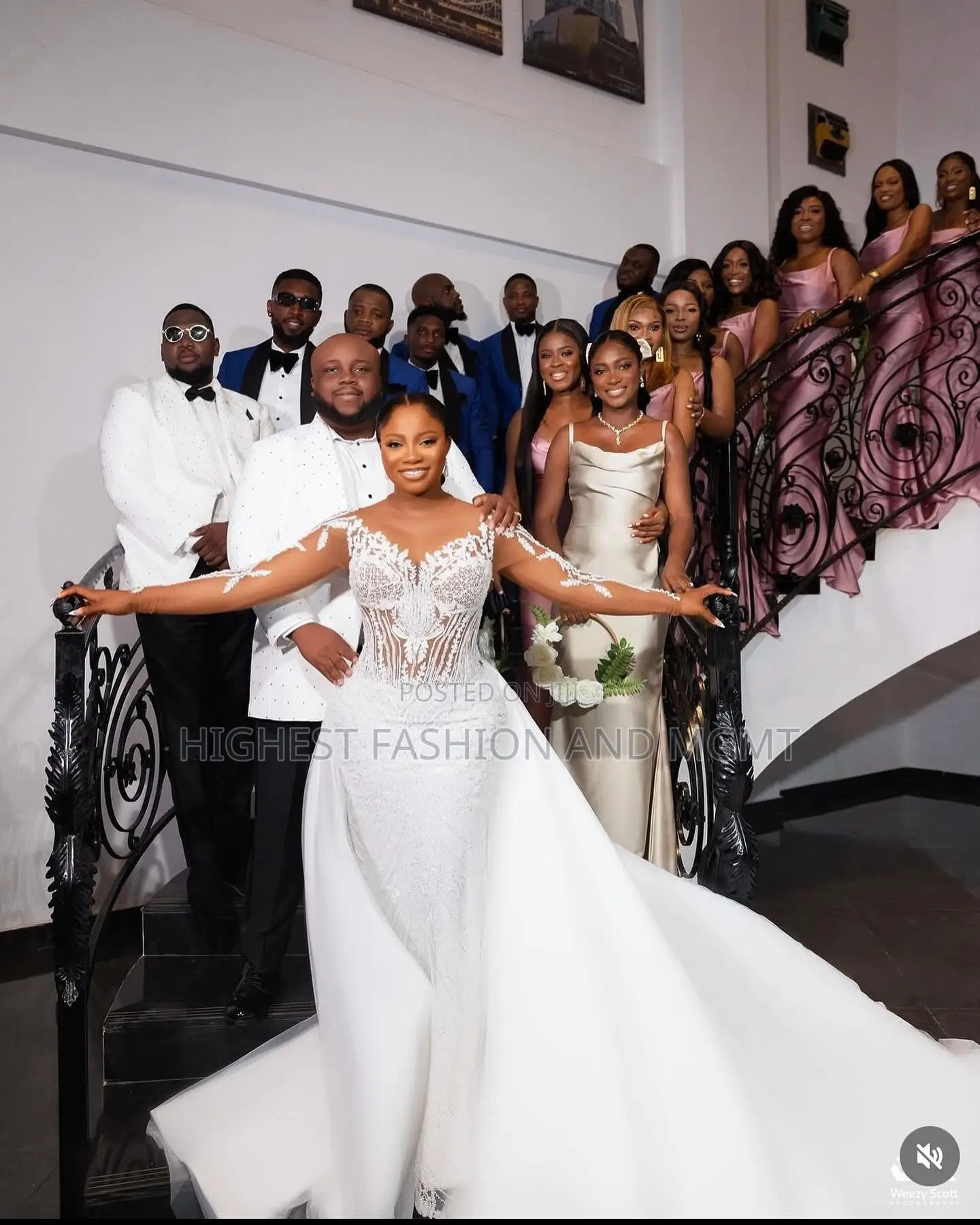 Luxury White Illusion-Lace Bridal Couple Set