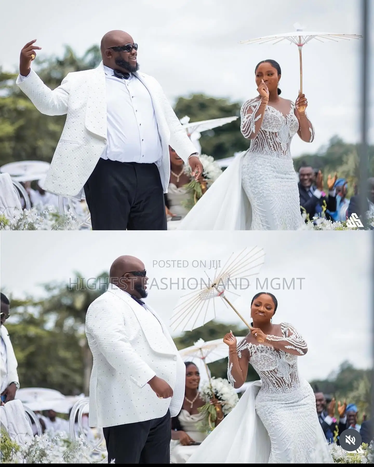 Luxury White Illusion-Lace Bridal Couple Set