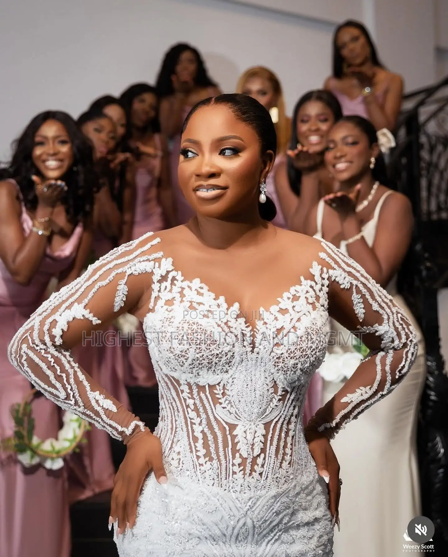 Luxury White Illusion-Lace Bridal Couple Set