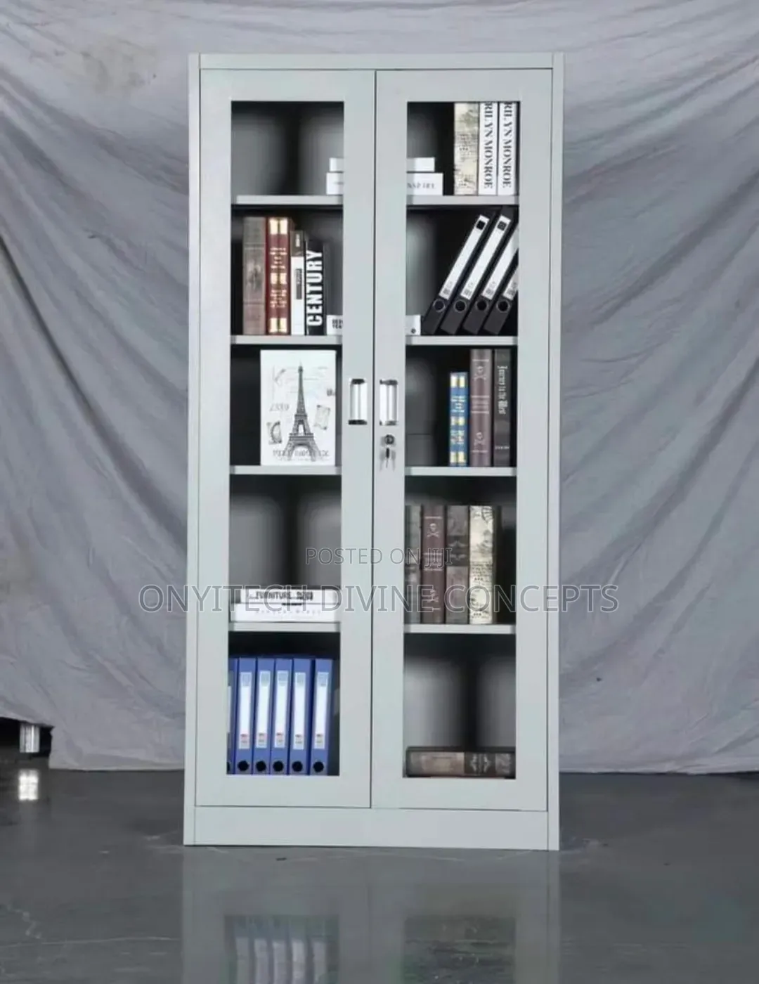 Metal Bookshelf Full Glass Door