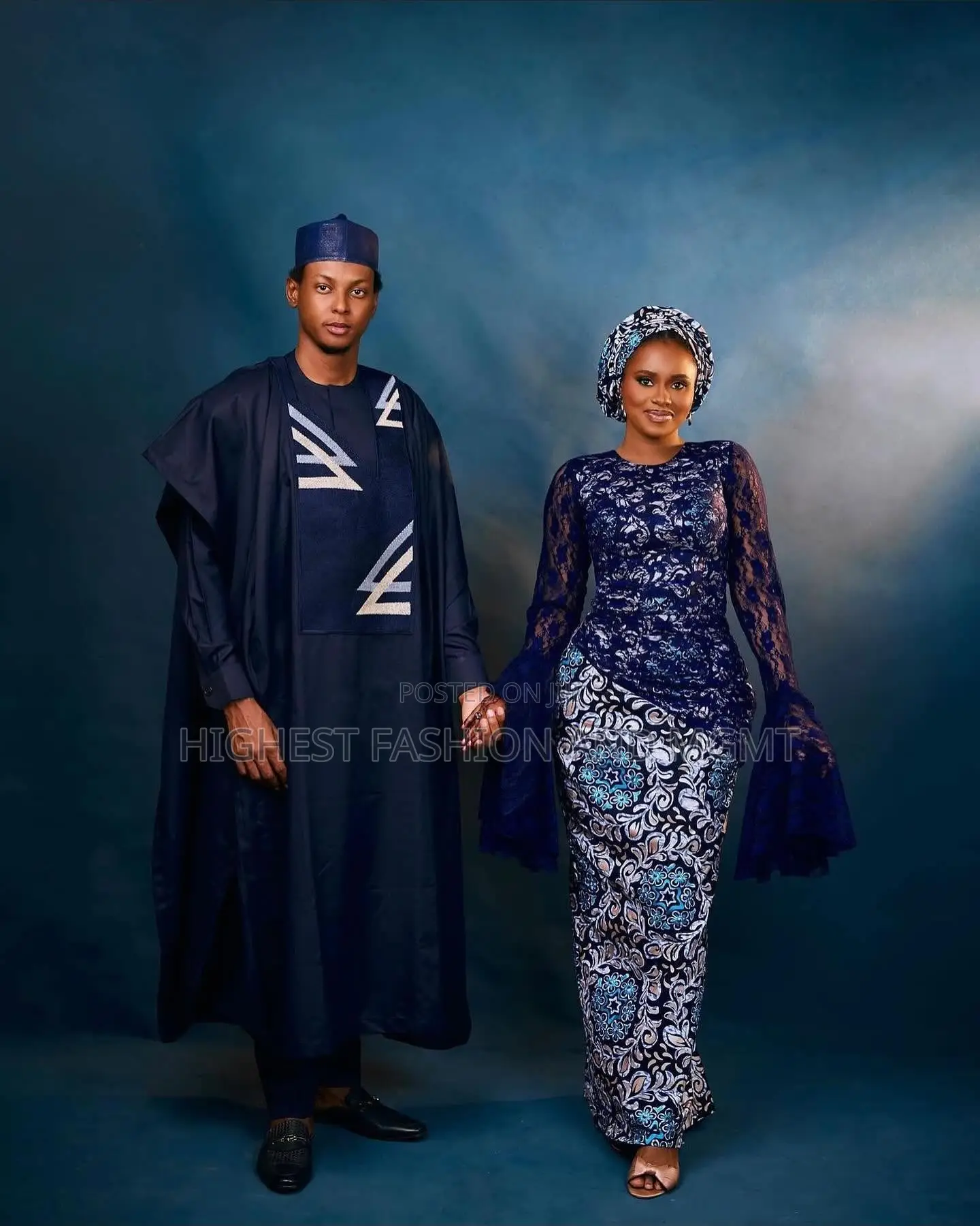 Ankara and Lace Fusion Gown and Midnight Blue Senator