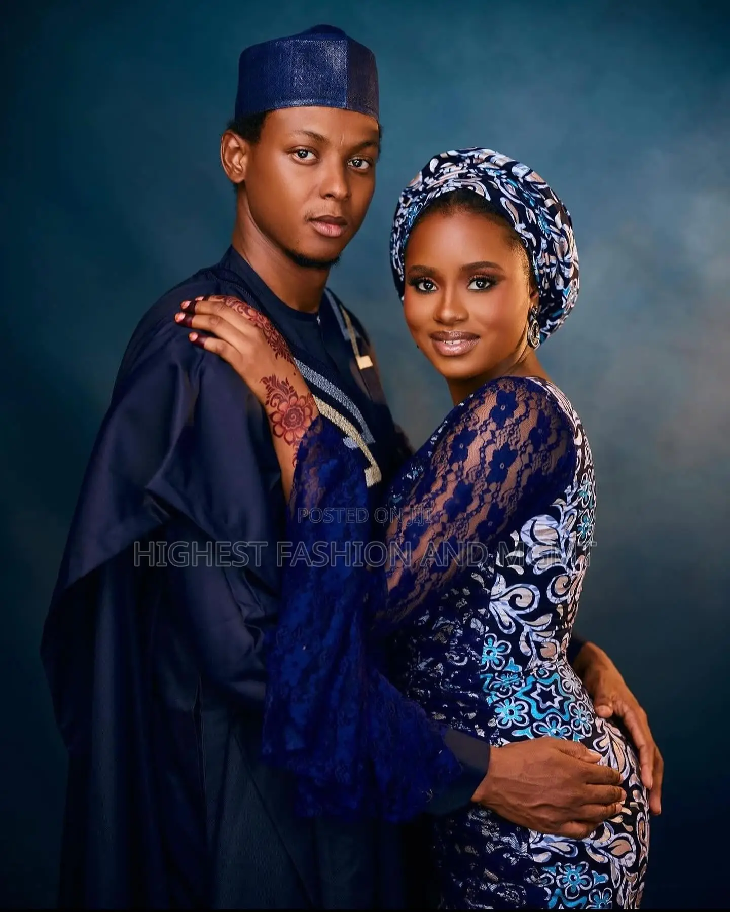 Ankara and Lace Fusion Gown and Midnight Blue Senator