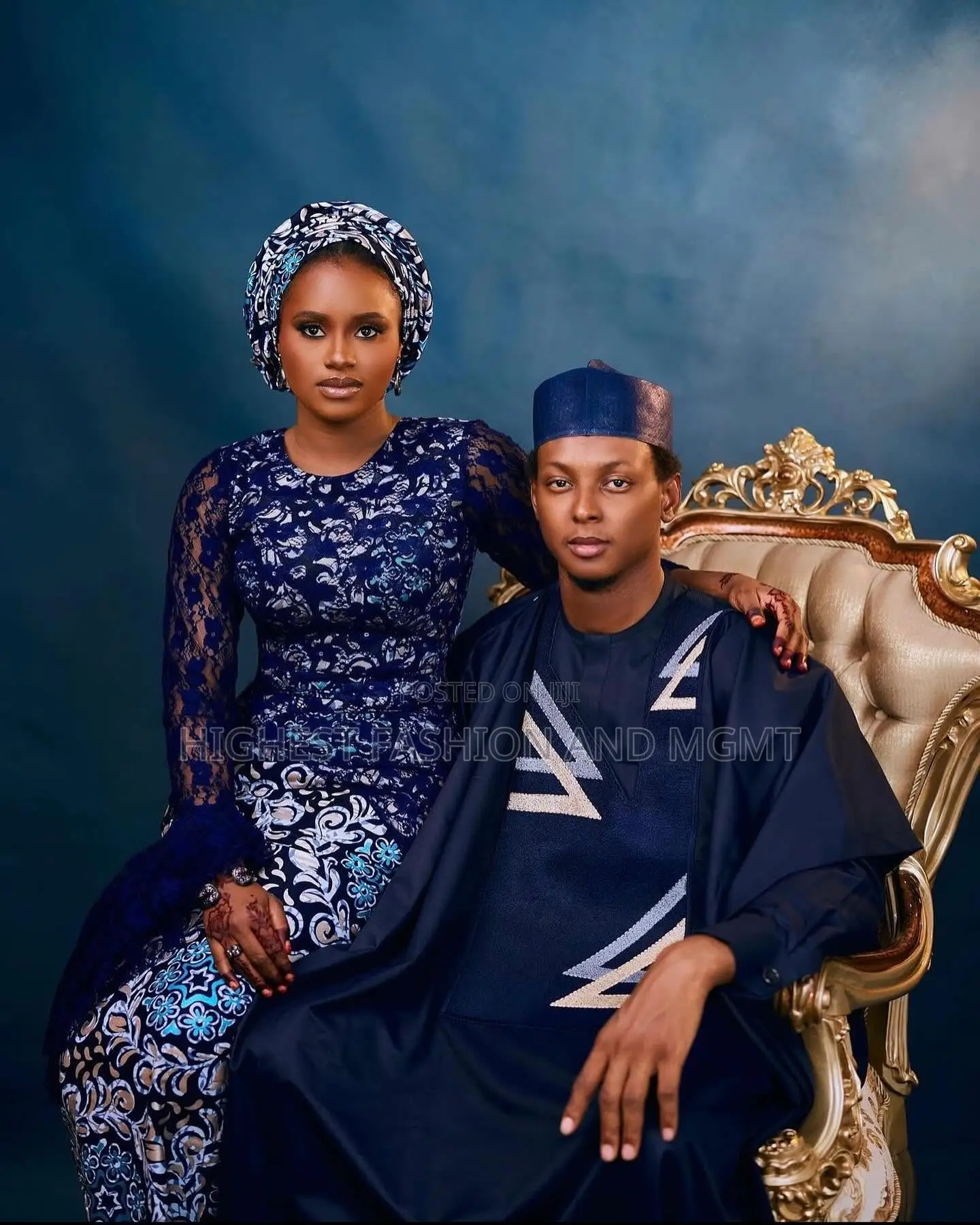Ankara and Lace Fusion Gown and Midnight Blue Senator