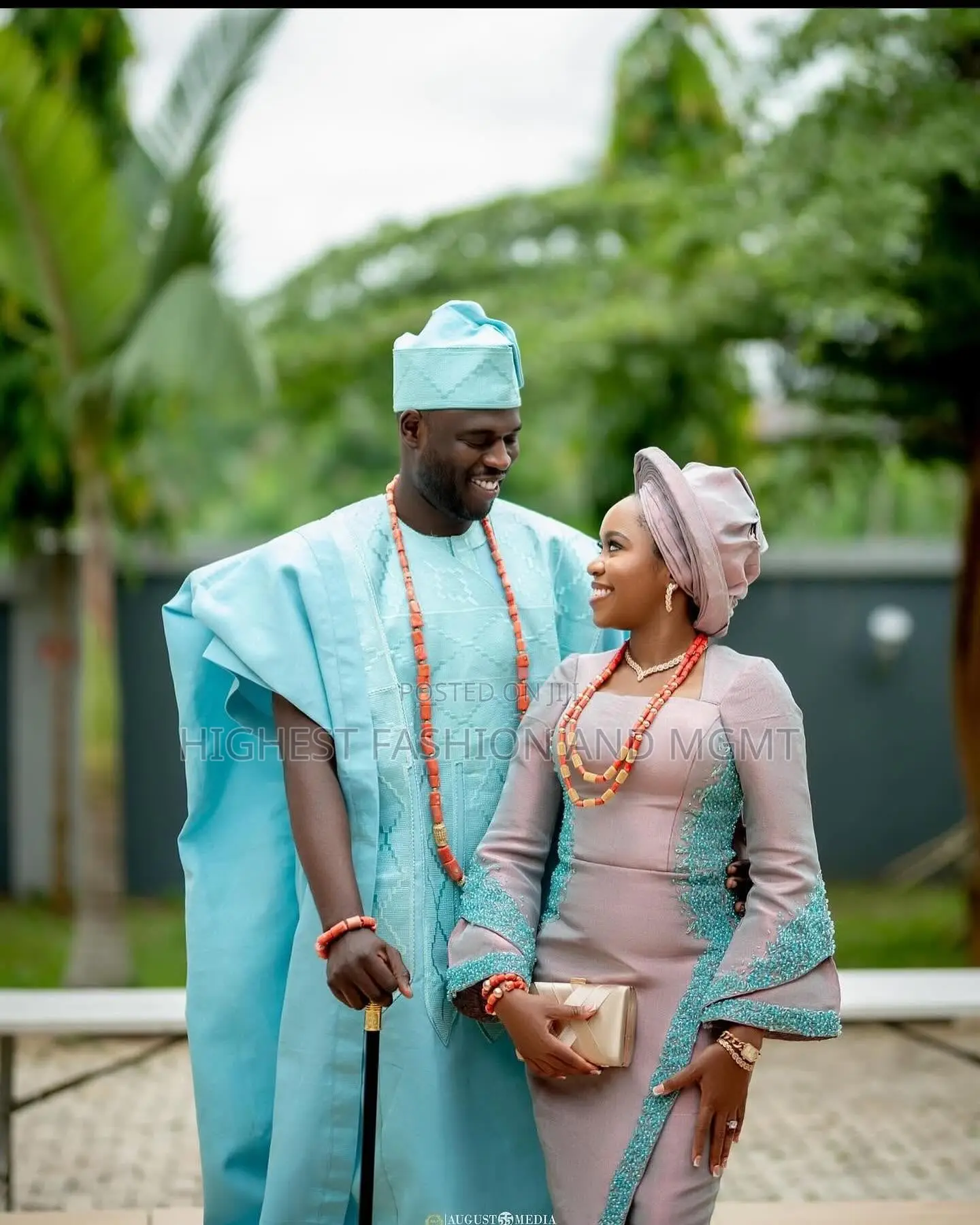 Mauve Gown and Sky Blue Agbada Set