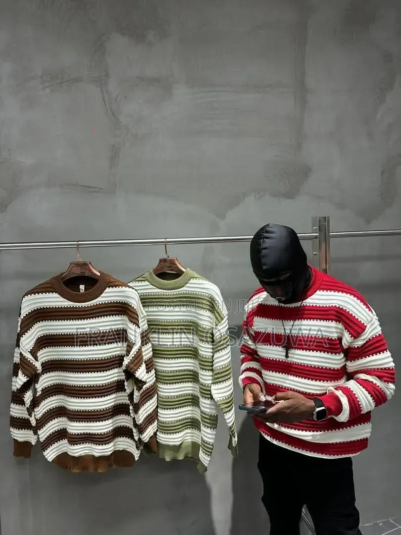 Premium Men's Striped Knitted Sweater – Long Sleeve Crew Neck Pullover