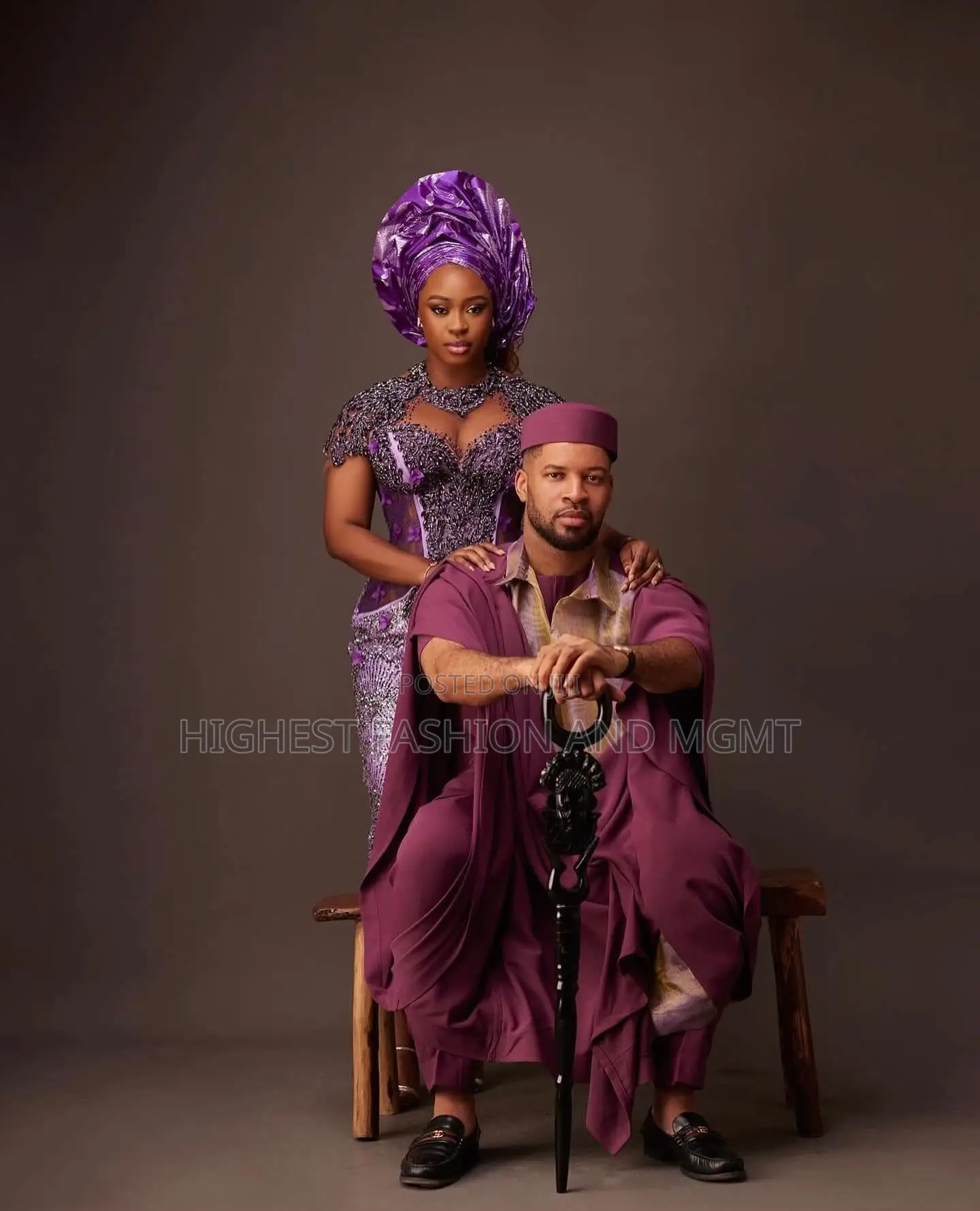 Purple Corset Gown and Purple Agbada Set