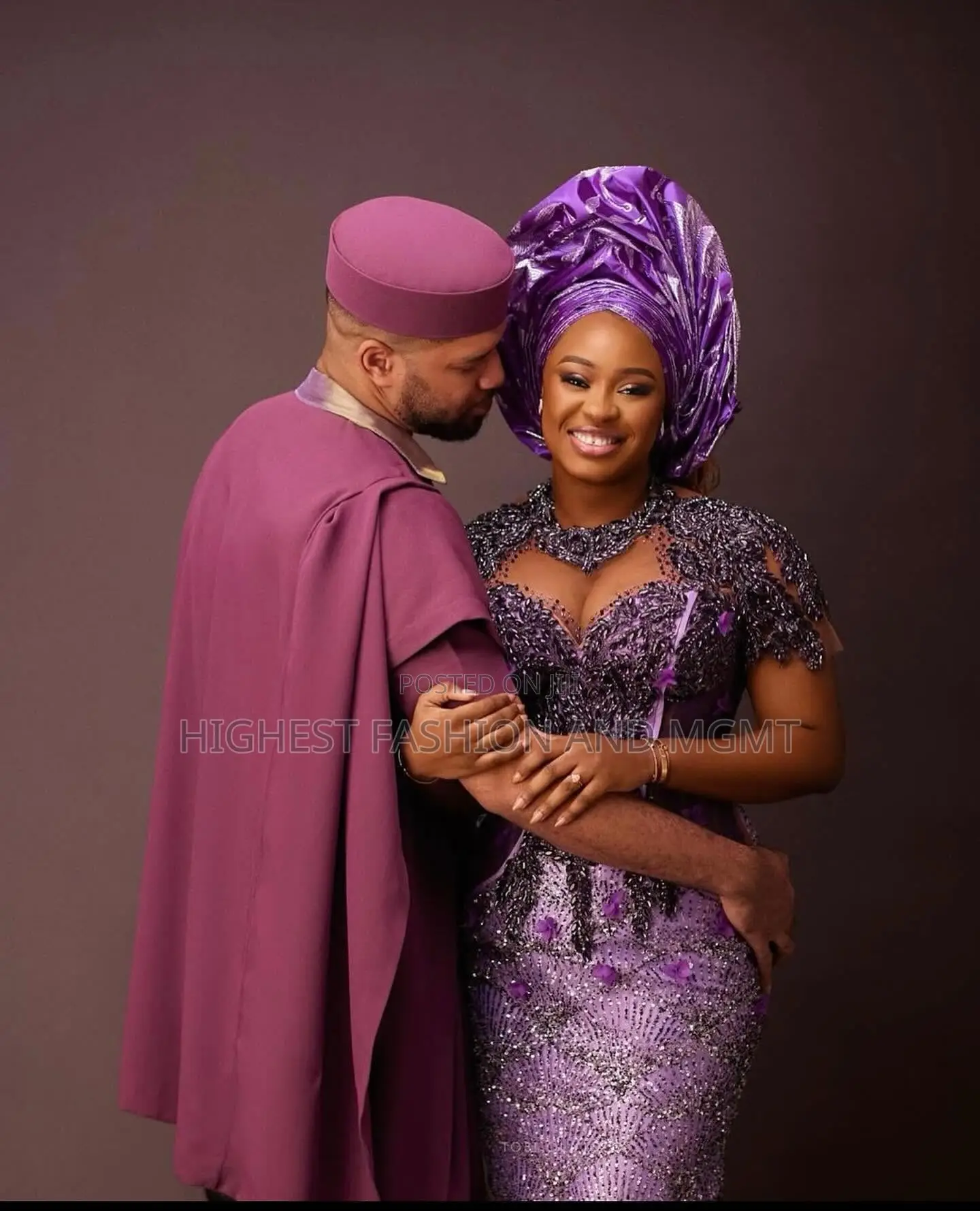 Purple Corset Gown and Purple Agbada Set