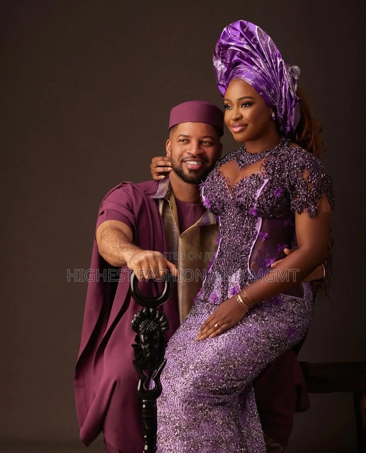 Purple Corset Gown and Purple Agbada Set