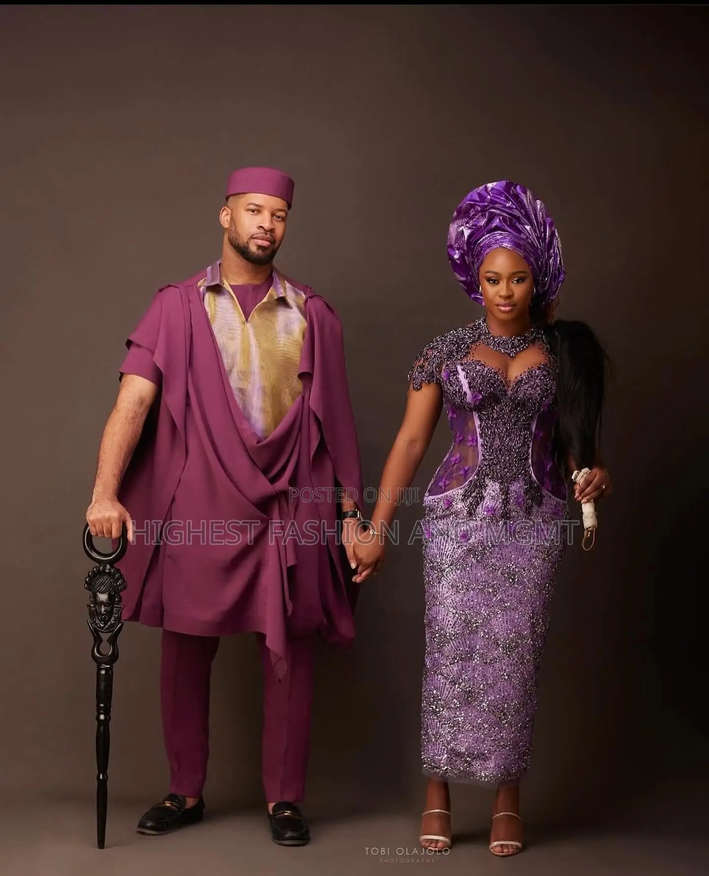 Purple Corset Gown and Purple Agbada Set