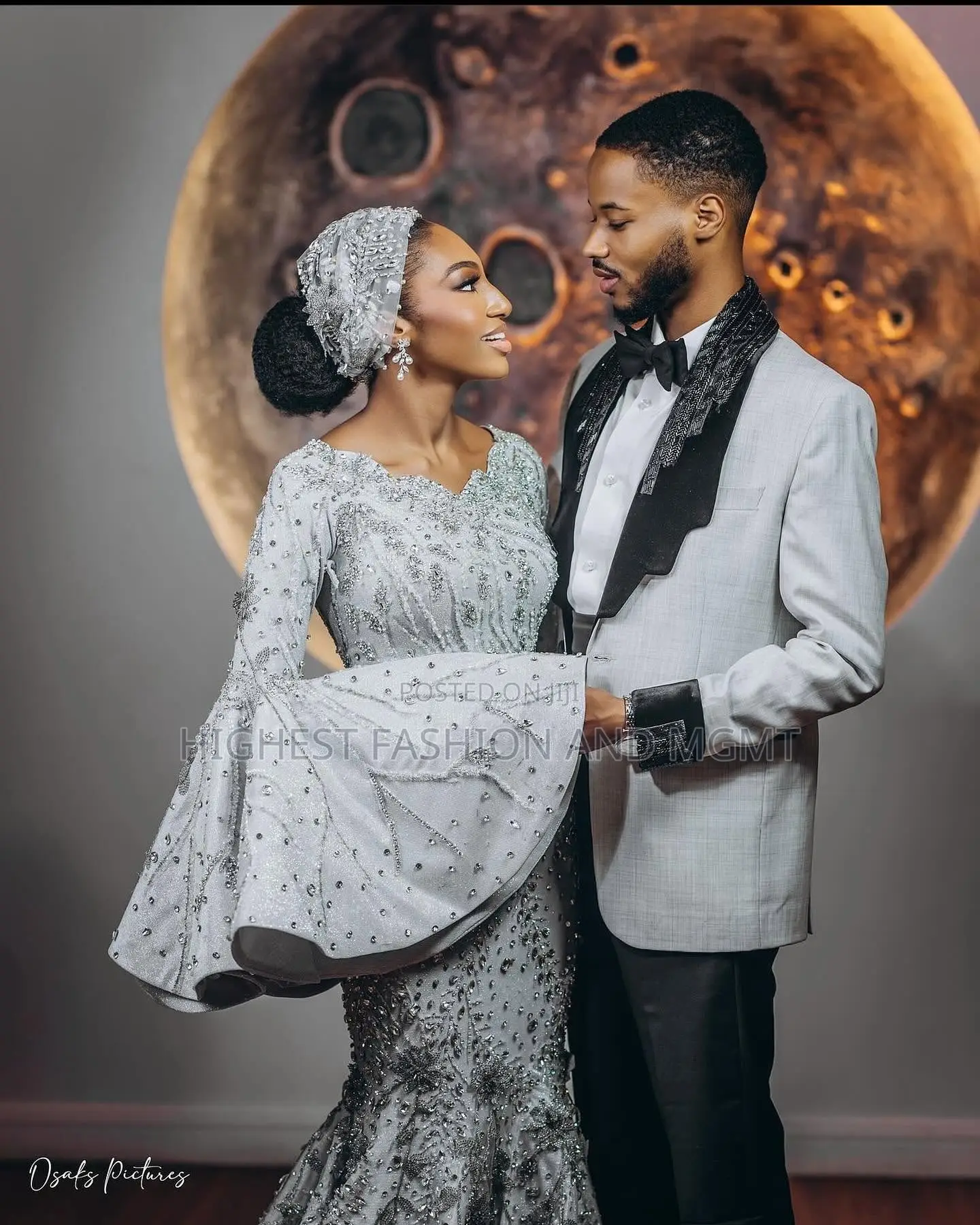 Silver Beaded Mermaid Gown and Grey Tuxedo