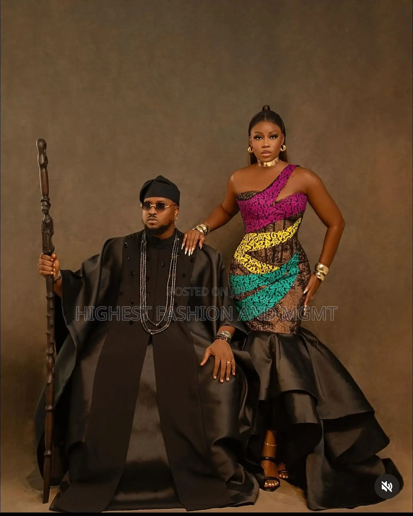 Mosaic Bodice Gown and Black Agbada