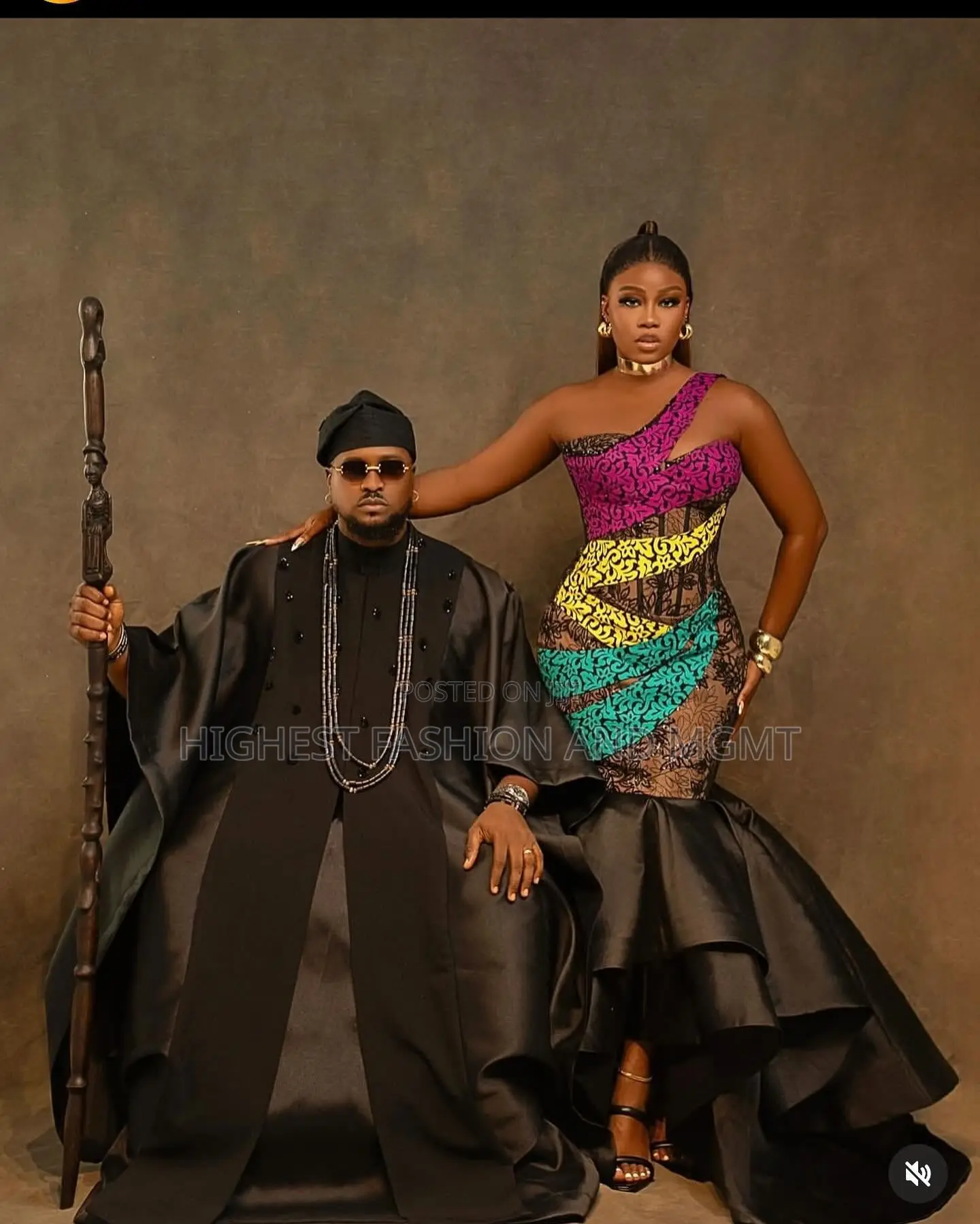 Mosaic Bodice Gown and Black Agbada