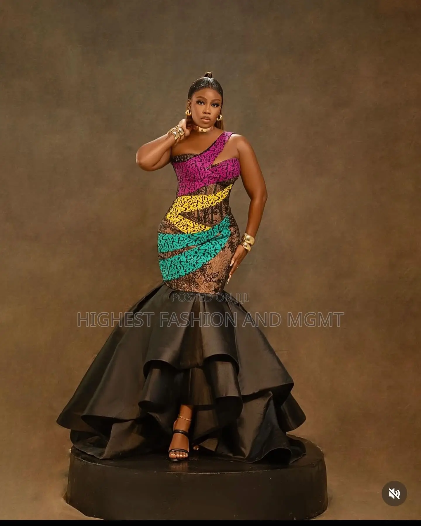 Mosaic Bodice Gown and Black Agbada