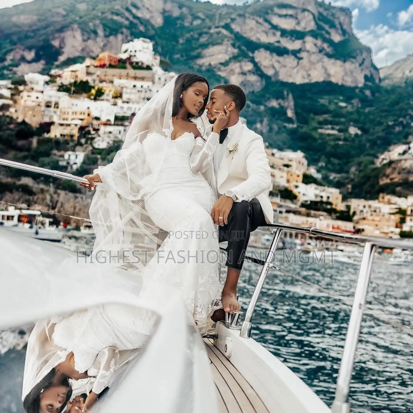 Off Shoulder Lace Mermaid Gown and Tuxedo Suit With Black Trousers
