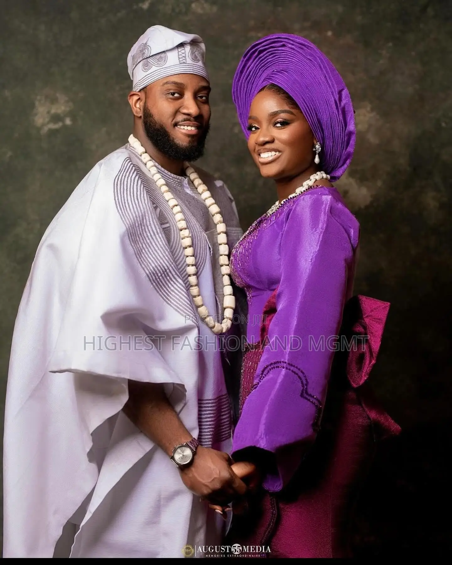 Silver Agbada and Lilac Gown for Couple