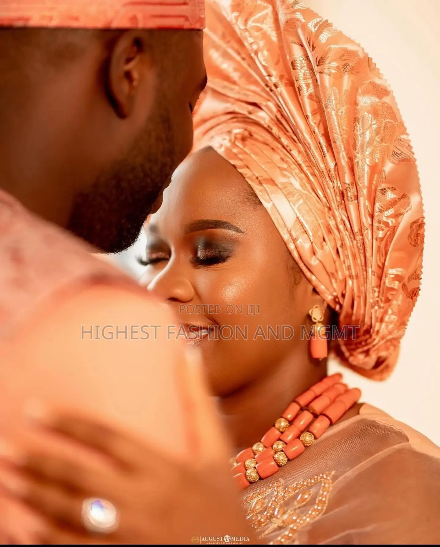 Peach Lace Gown and Peach Agbada Set