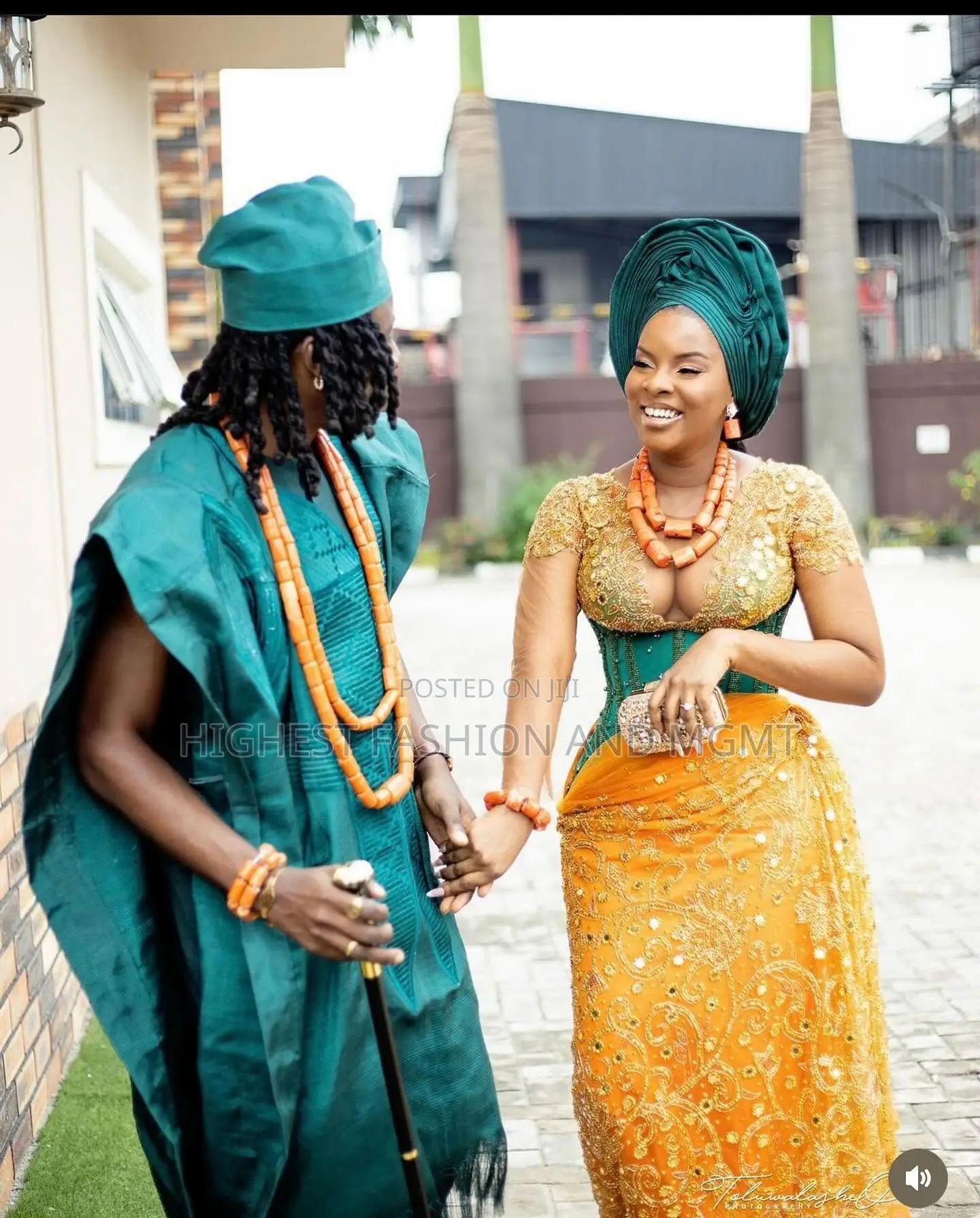 Emerald Bodice/Marigold Gown and Emerald Agbada