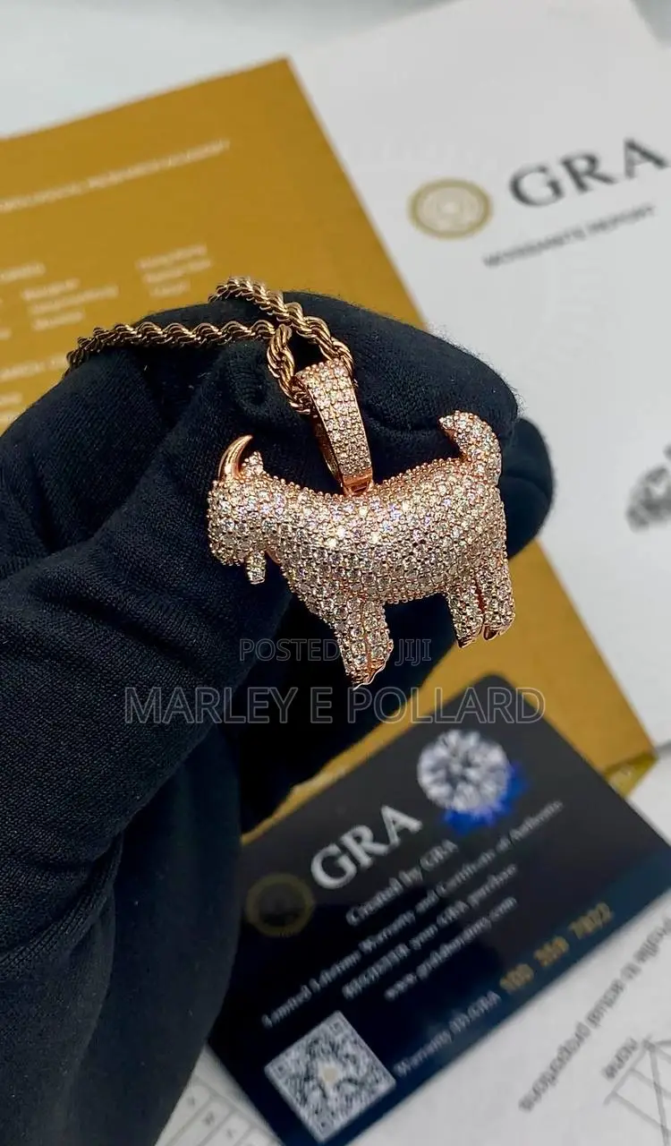 18 Karat Rose Gold Vvs1 Moissanite Diamond Goat Necklace Pendant Chain