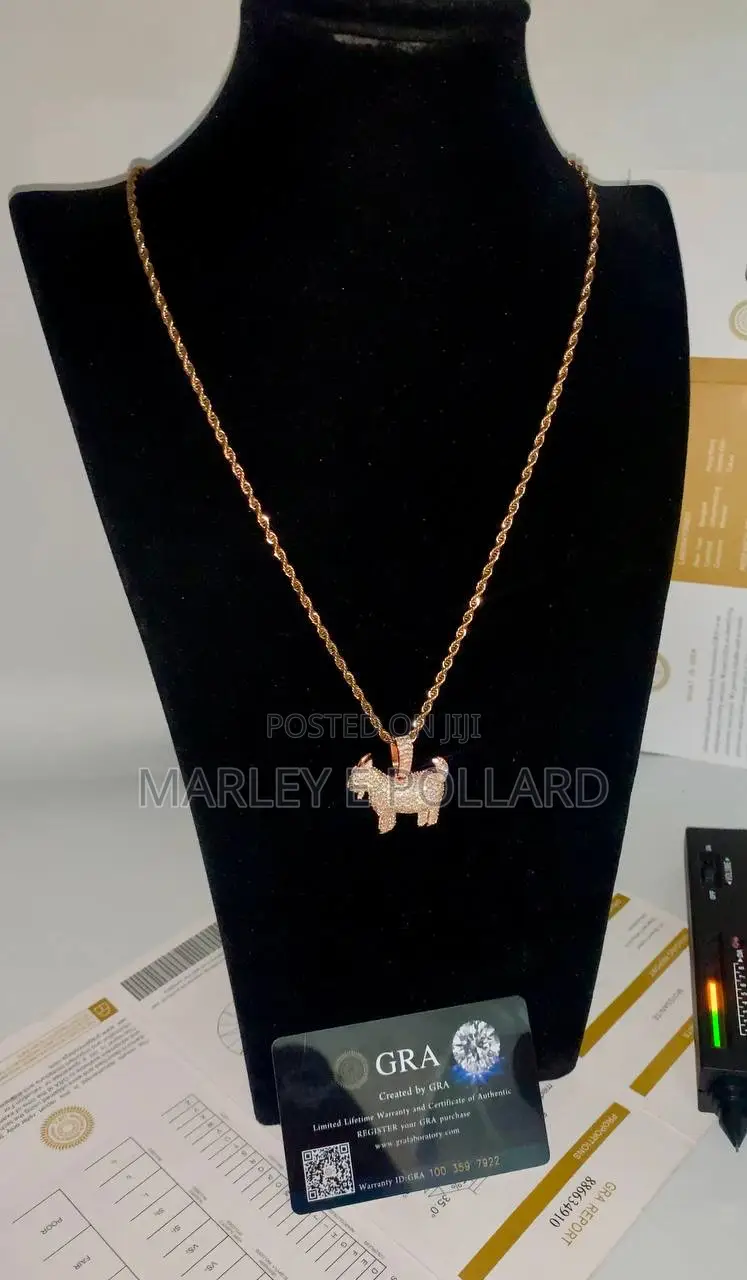 18 Karat Rose Gold Vvs1 Moissanite Diamond Goat Necklace Pendant Chain