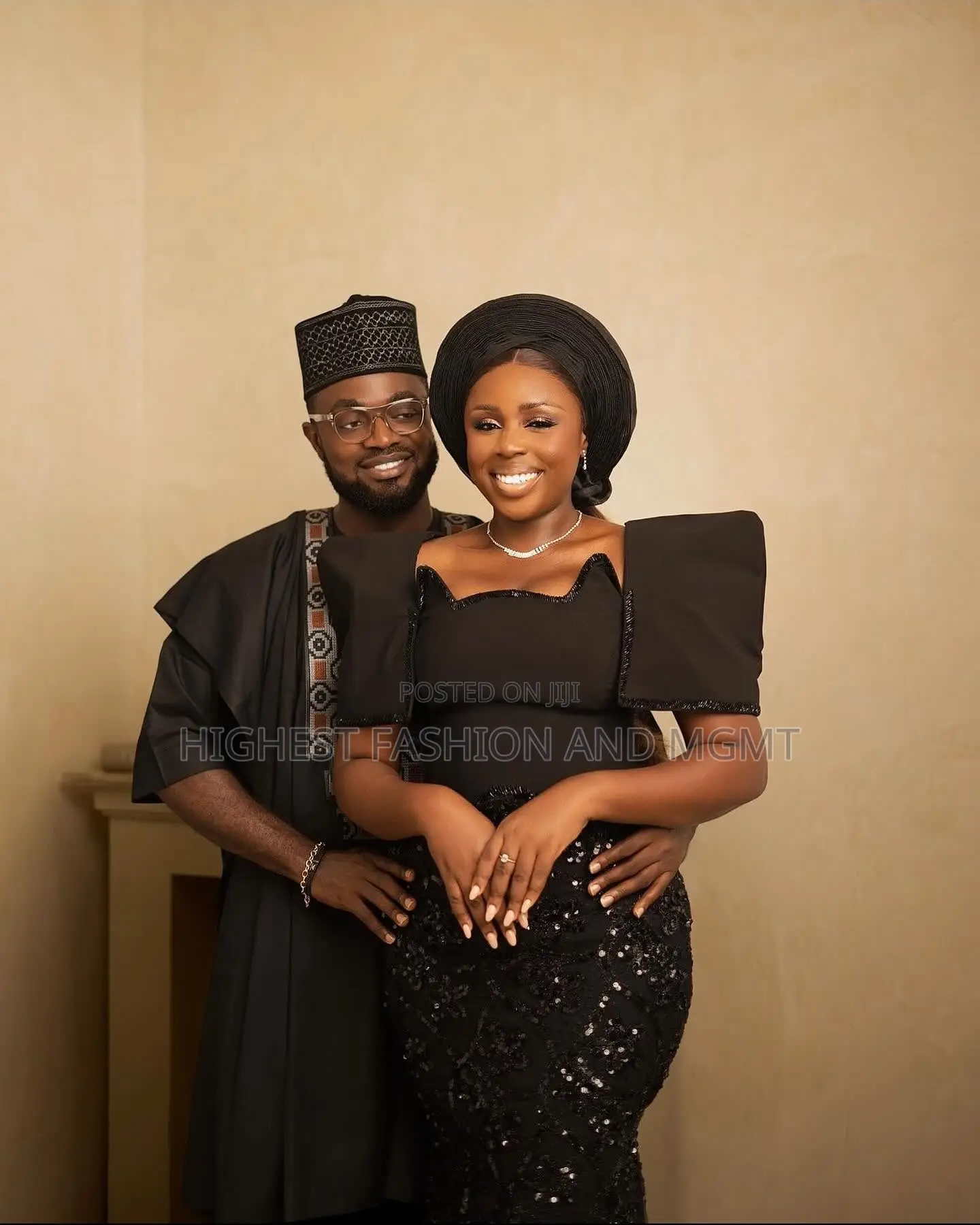 Black Mermaid Gown and Black Embroidered Agbada