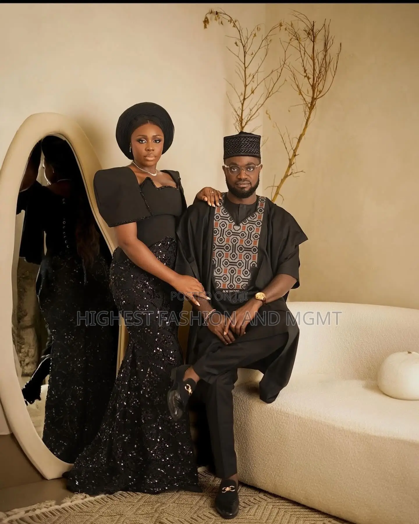 Black Mermaid Gown and Black Embroidered Agbada