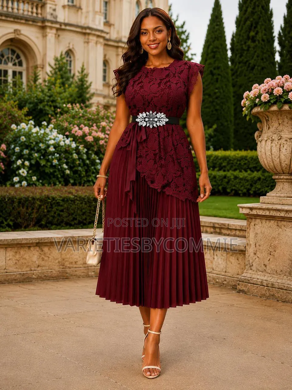 Classy Sunray Gown and Cord Lace Top With Stoned Tummy Belt