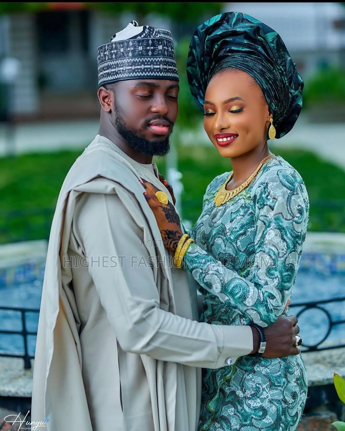 Sage Lace Gown and Champagne Agbada Set