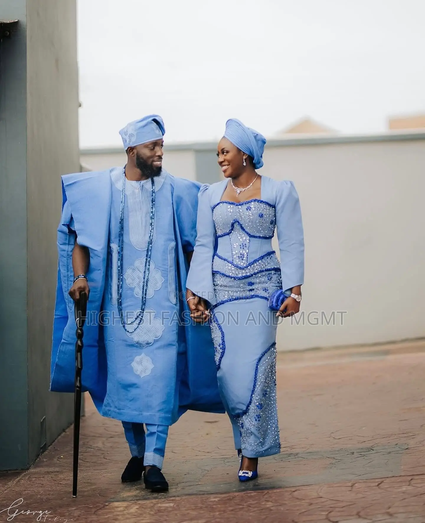 Sky Blue Corset Gown and Sky Blue Agbada Set