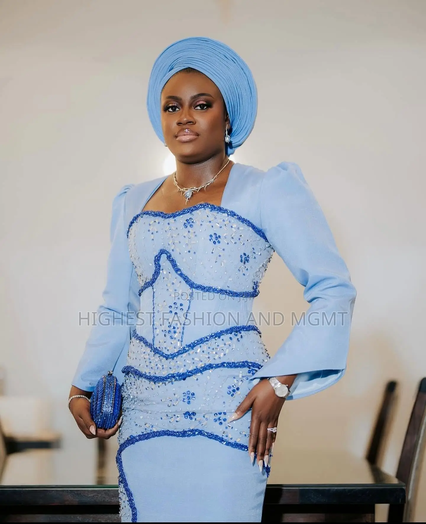 Sky Blue Corset Gown and Sky Blue Agbada Set