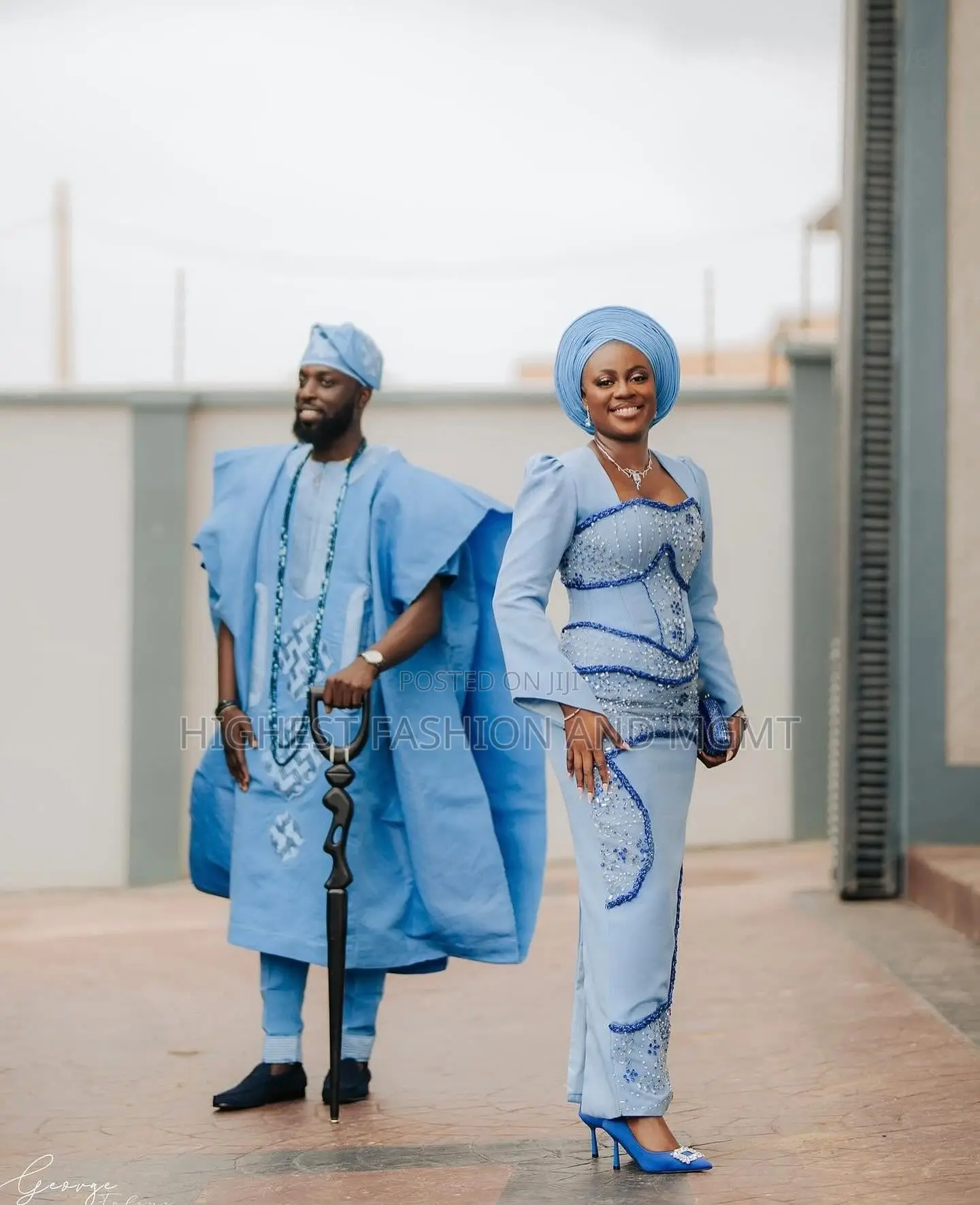 Sky Blue Corset Gown and Sky Blue Agbada Set
