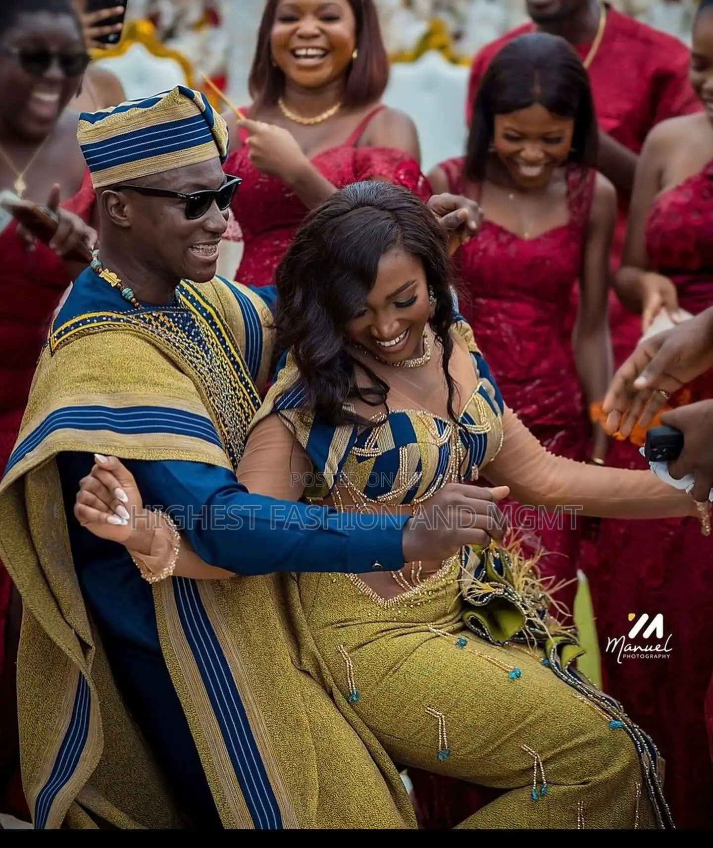 Gold-Navy Corset Gown and Gold-Navy Agbada Set