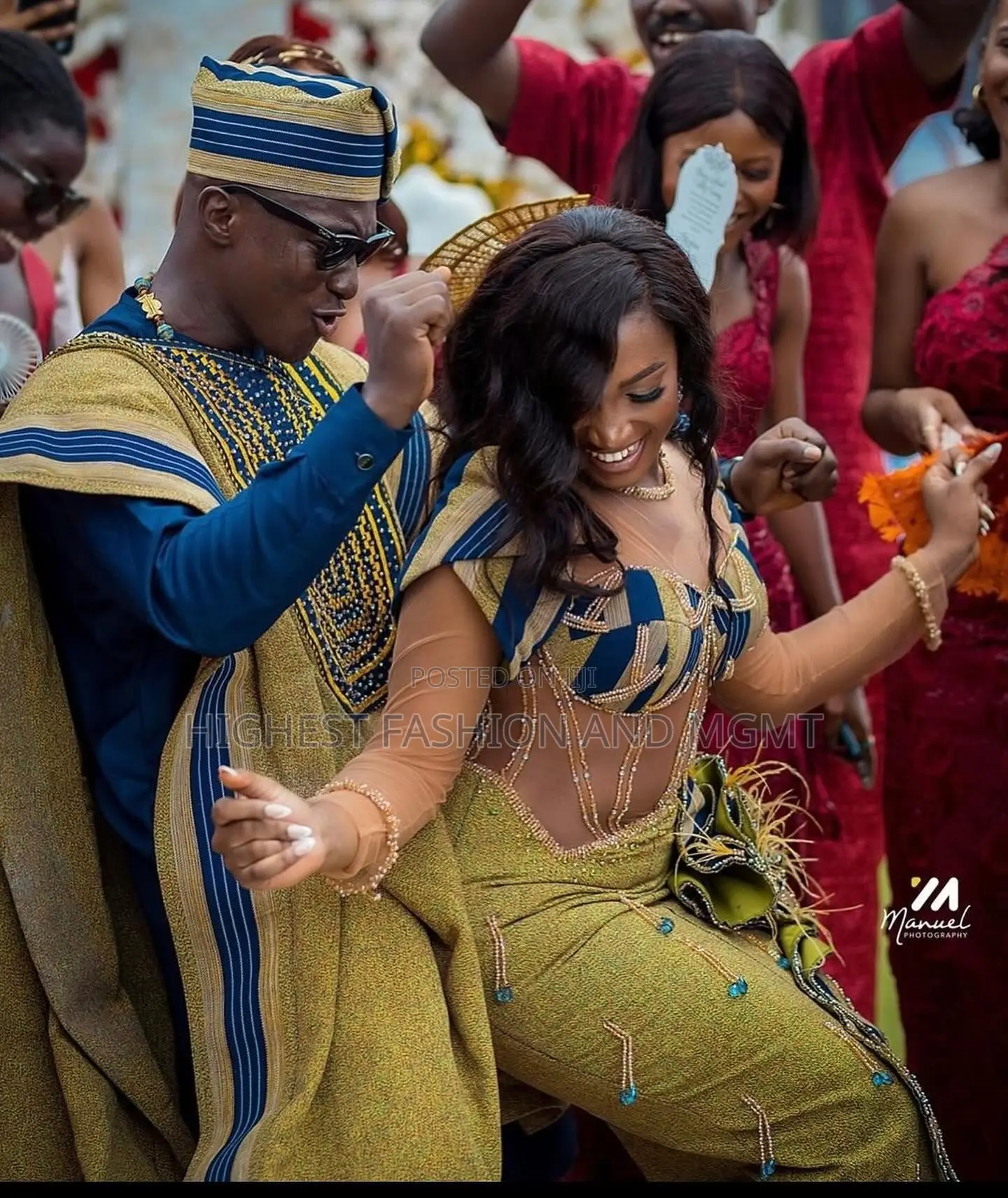 Gold-Navy Corset Gown and Gold-Navy Agbada Set