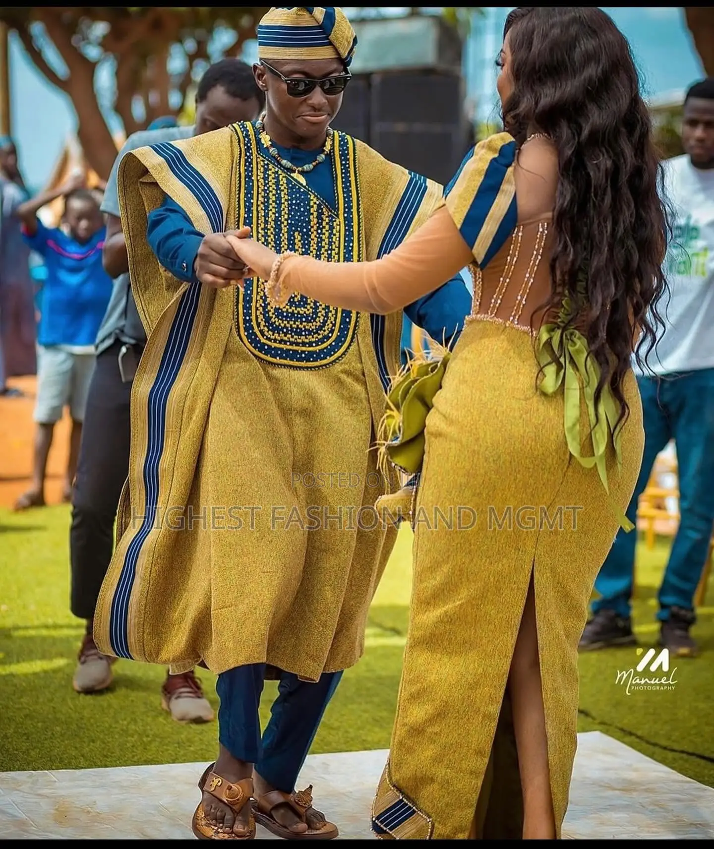 Gold-Navy Corset Gown and Gold-Navy Agbada Set